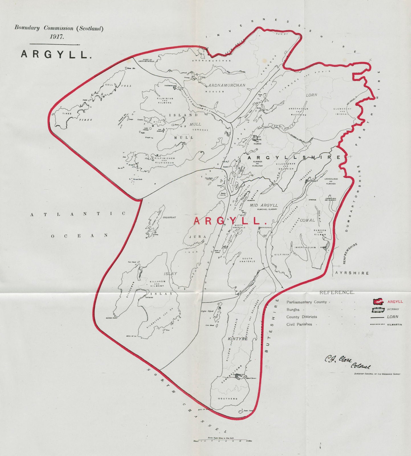 Argyll Parliamentary County. Scotland. BOUNDARY COMMISSION. Close 1917 old map